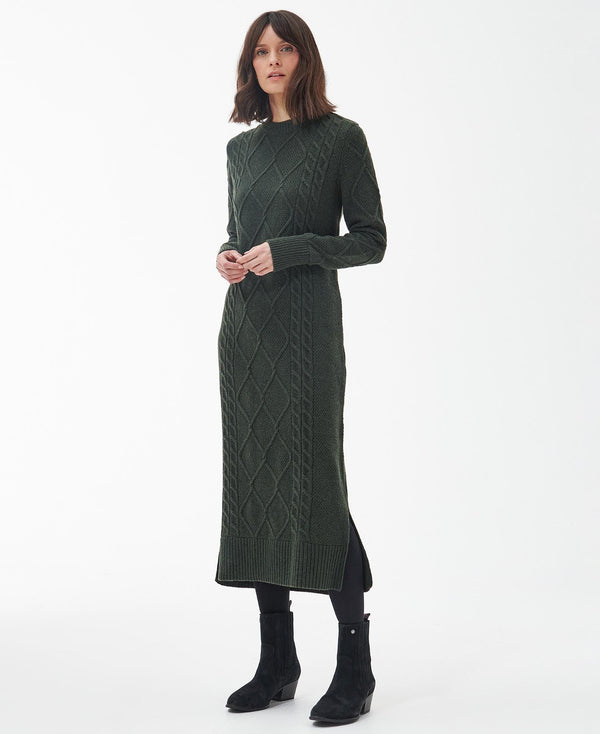Barbour Kjóll - Burne Midi Knit Dress - Olive