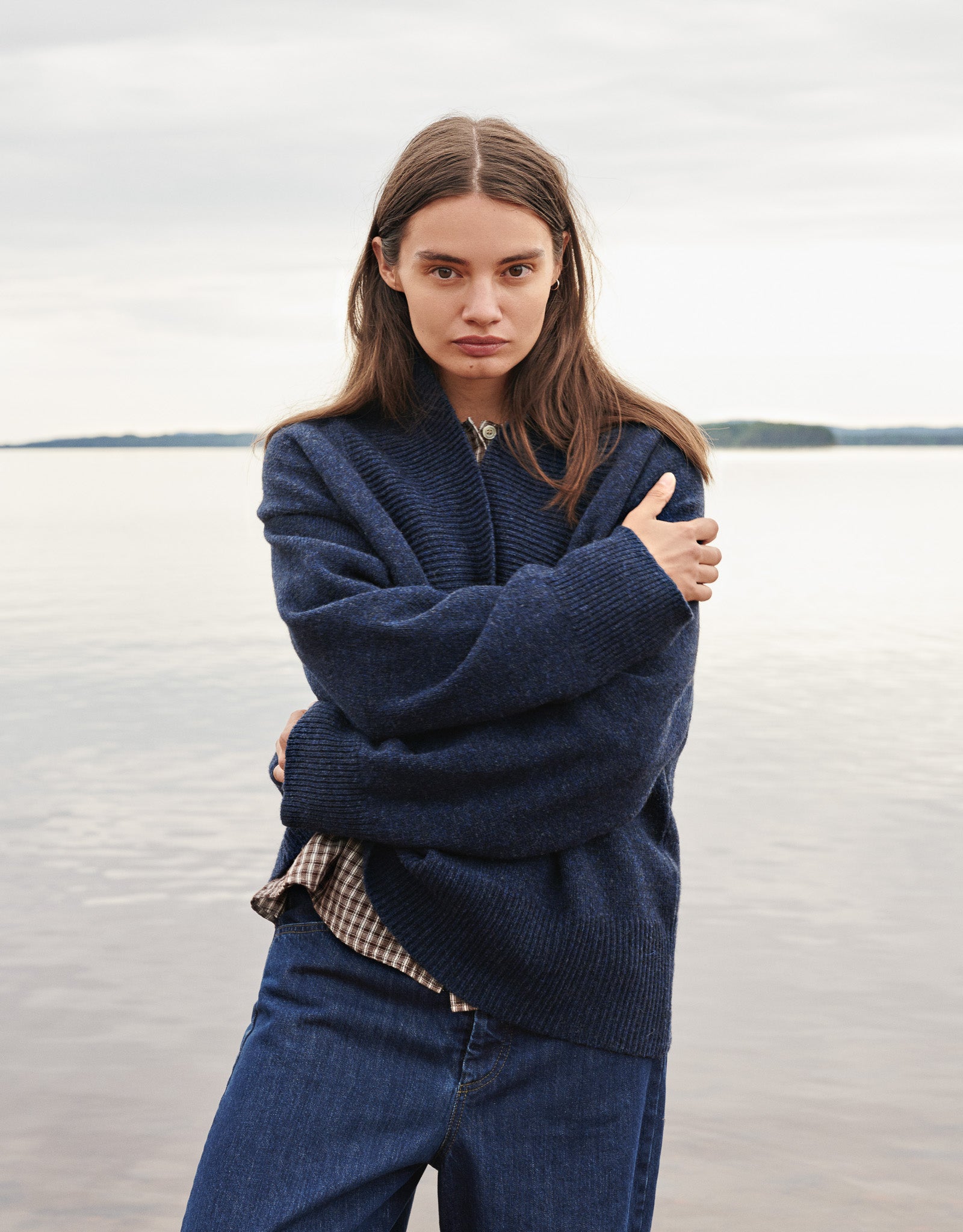 Nygardsanna Shawl Collar Sweater Dark Blue