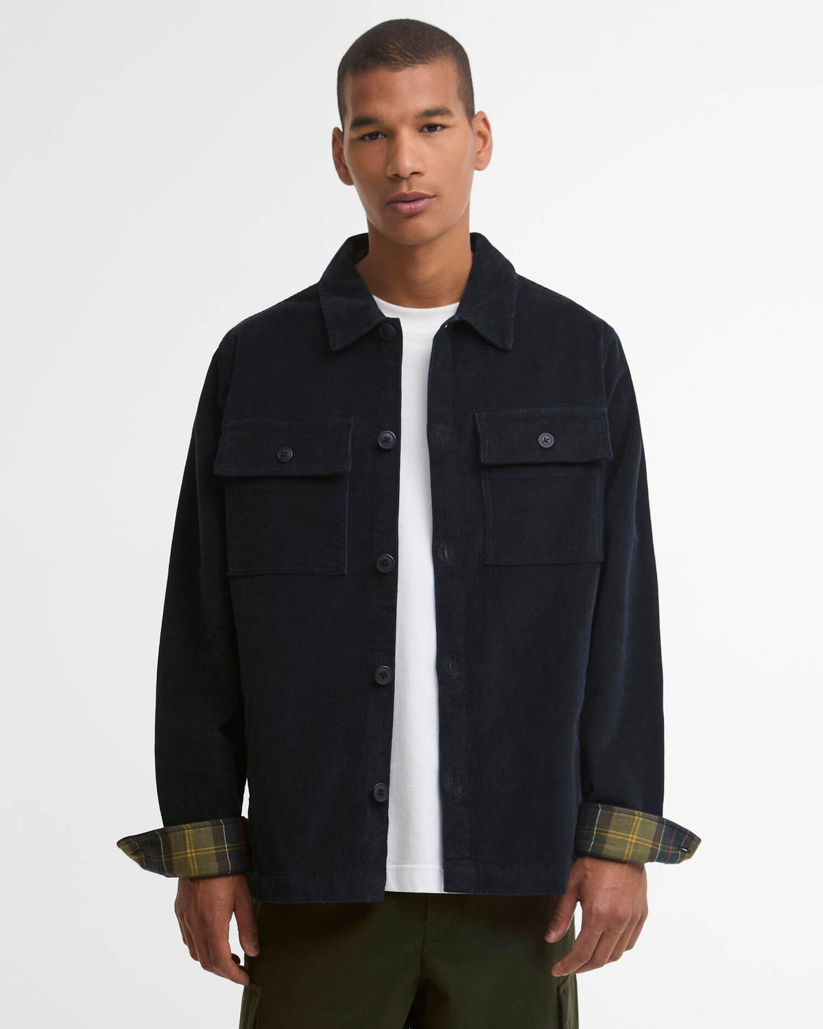 Barbour Tartan Trim Cord Overshirt Navy