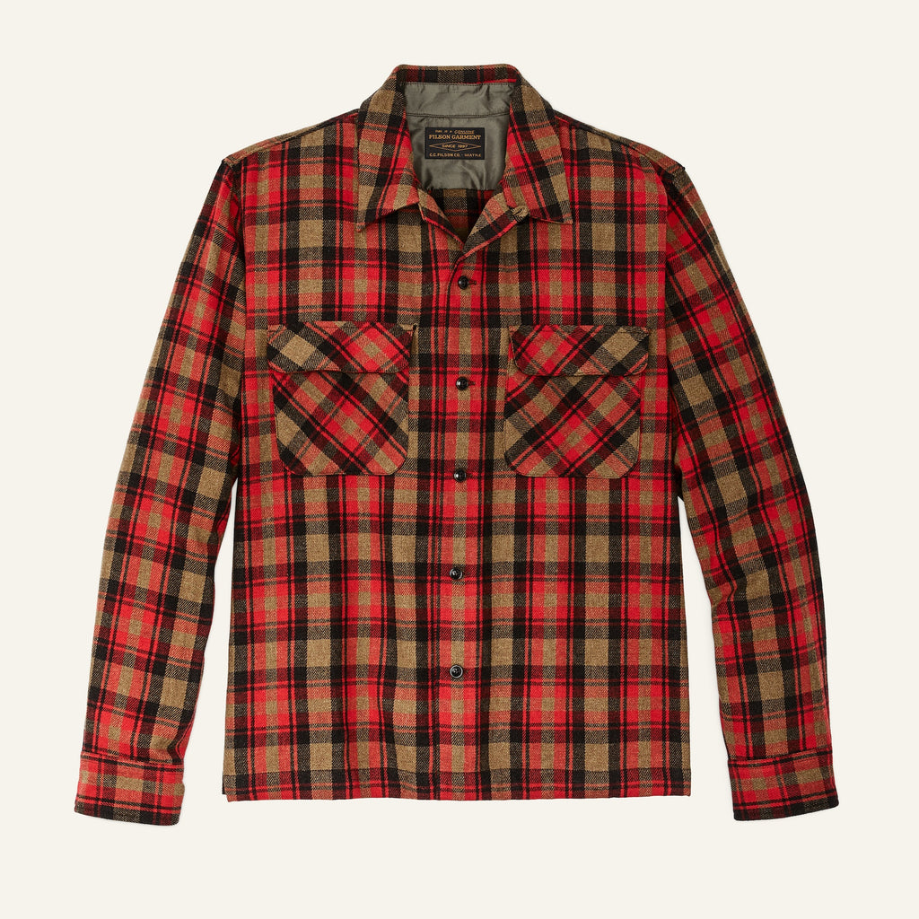 Filson Skyrta - Buckner Wool Camp Shirt - Red Dark Earth Brown