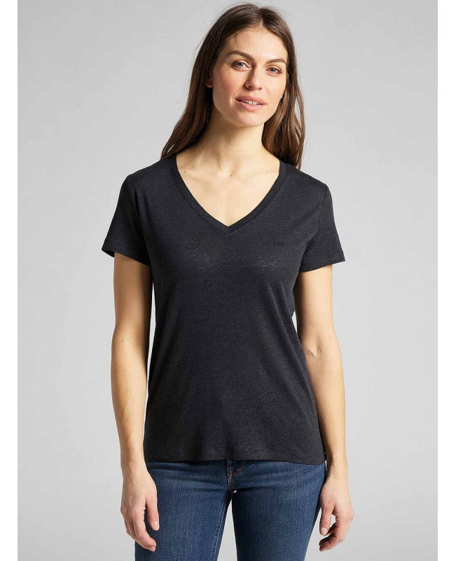 Lee Stuttermabolur V Neck Black