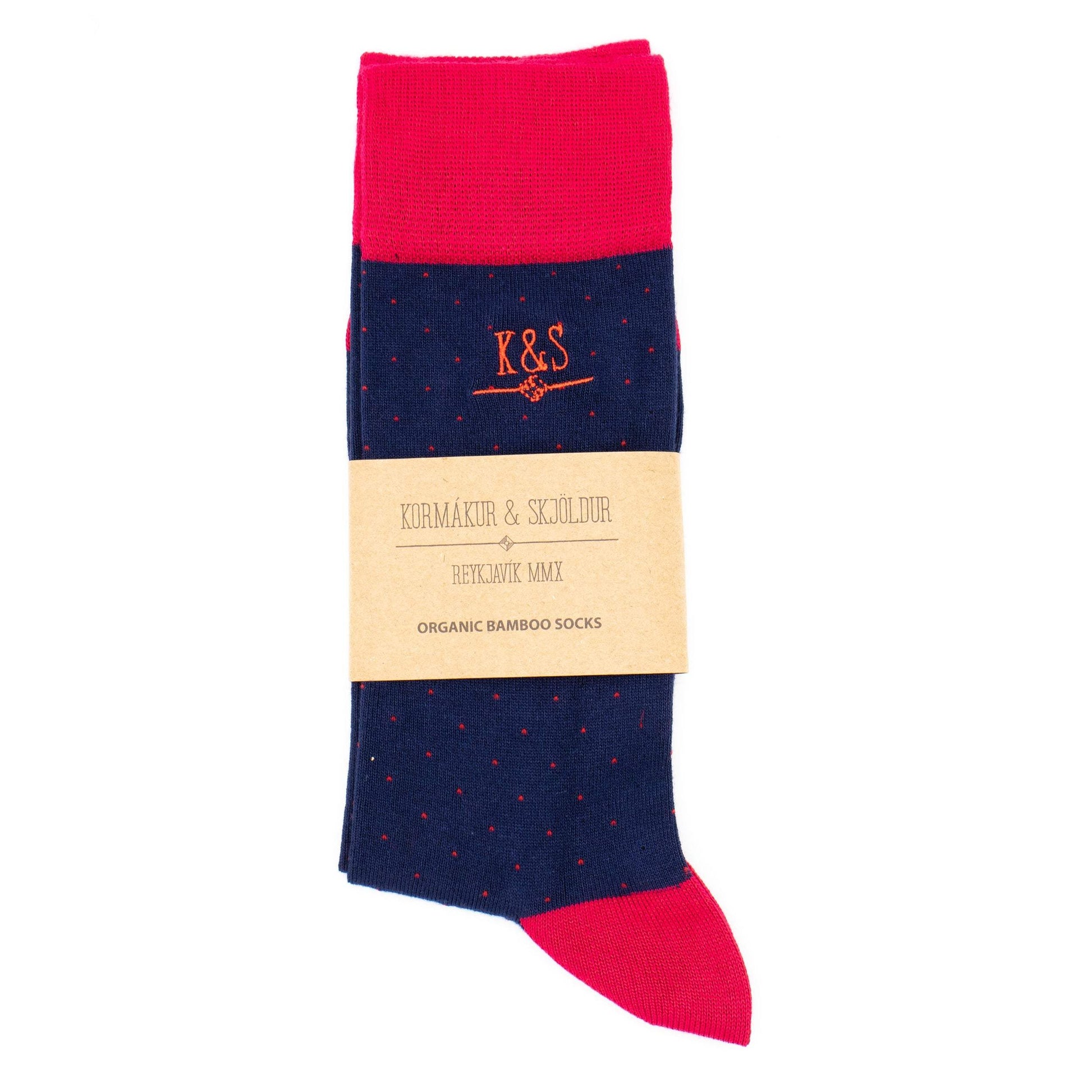 K&S Bambus Sokkar - Navy m. rauðum doppum - Kormákur & Skjöldur