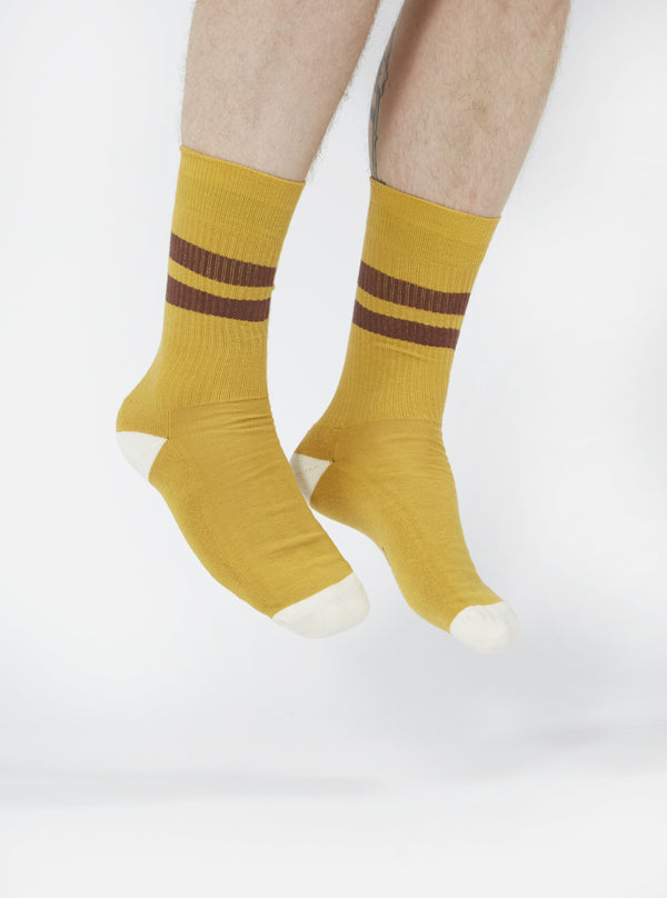 Universal Works Sokkar - Sport Sock - Yellow/Raisin